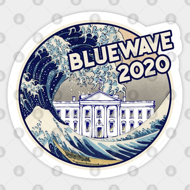 Vote Blue Wave 2020 - The Great Wave Over the White House Sticker by andzoo